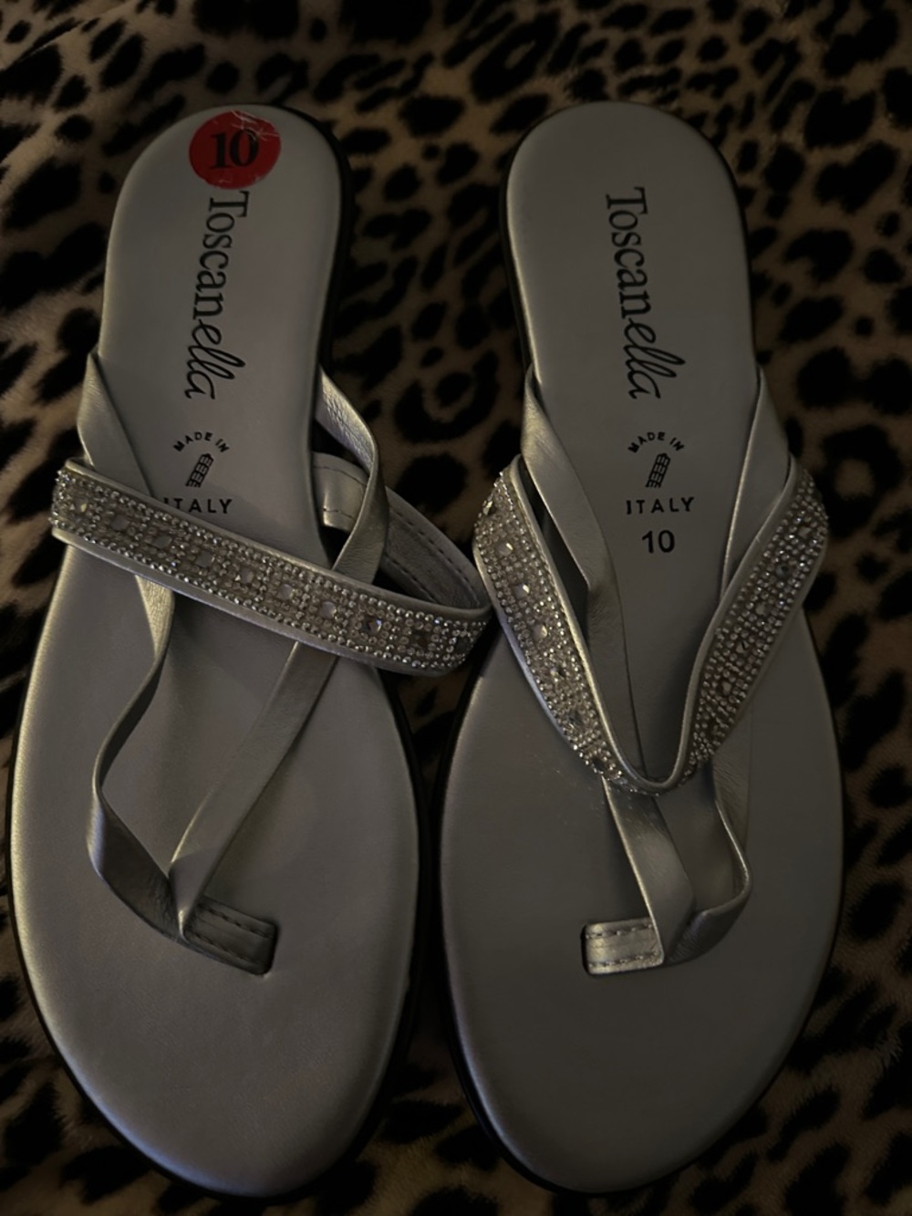 Silver Beaded Thong Sandals Toscanella Italy 10 - Picture 2 of 3
